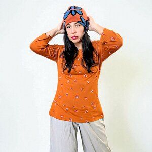 Gudrun Sjoden modal orange multicolour fans print boho scandinavian tunic W's S